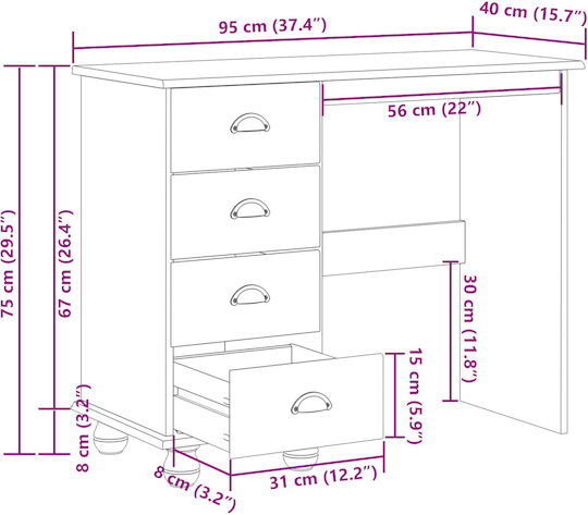 Γραφείο Askim Ξύλινο Λευκό 95x40x75εκ.