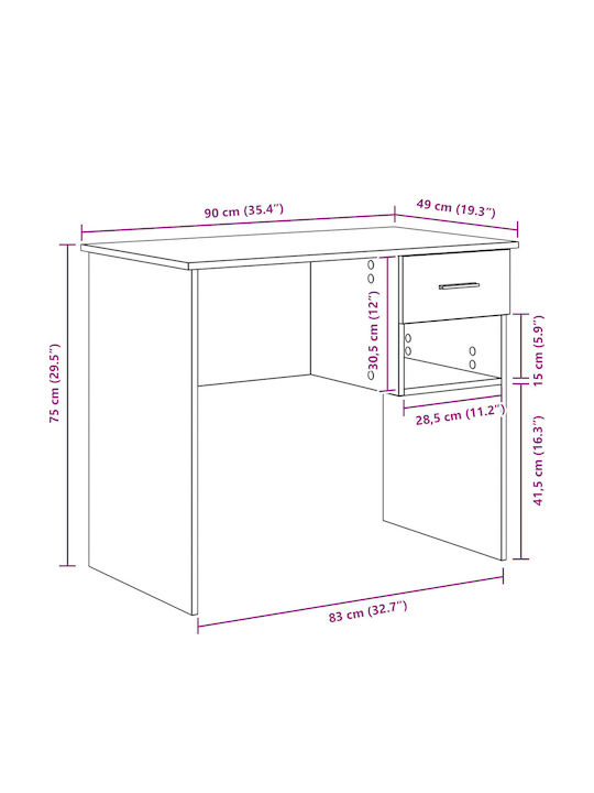 Schreibtisch aus Massivholz Sonoma Oak 90x49.5x75cm