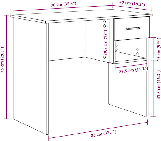 Γραφείο Υπολογιστή Ξύλινο Λευκό 90x49.5x75εκ.