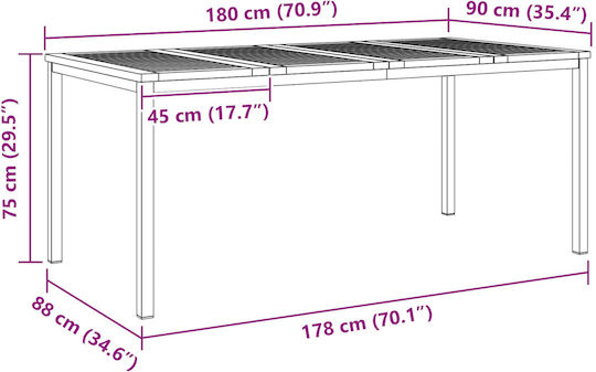 Masă De Exterior Din Teak Cu Ramă Metalică Maro 180x90x75cm