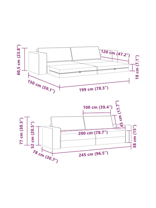 Τριθέσιος Καναπές Κρεβάτι Ταούπ 245x150x60.5εκ.