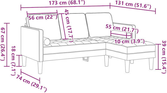 Corner Couch Dark Gray with Decorative Pillows 173x131x67 cm