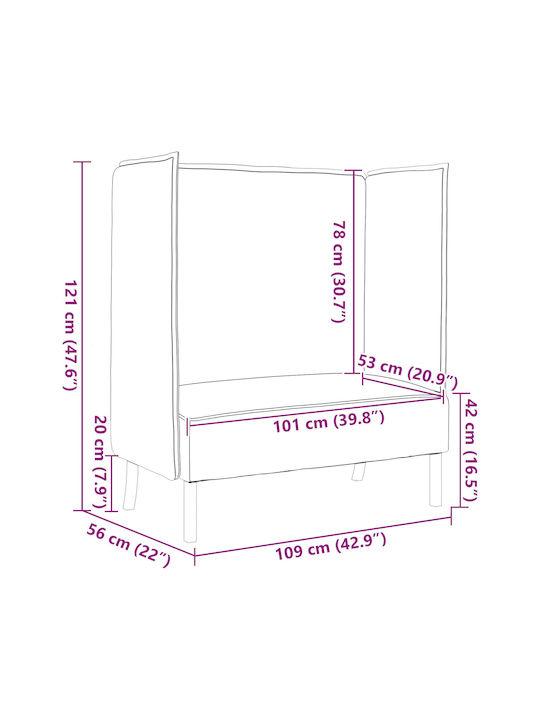 Corner Couch with Reversible Angle Pink 109x56x121 cm