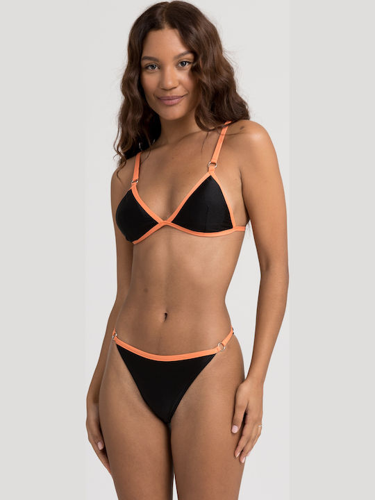 Bikini Set Triangle Top & Brazil Bottom Black & Orange