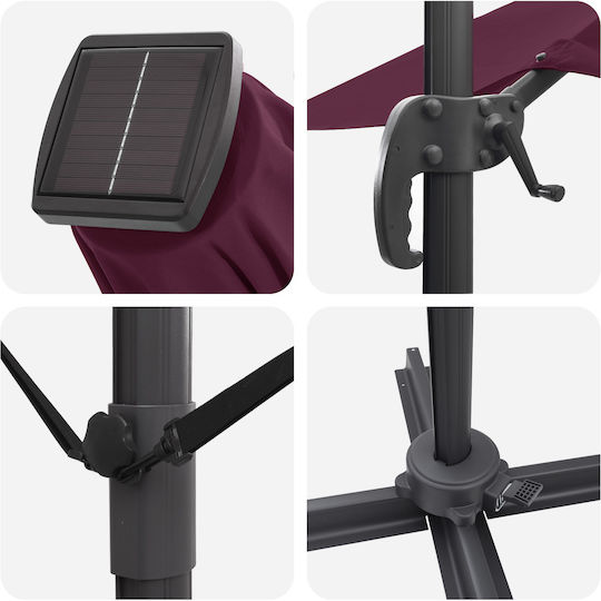 Hängender Aluminium-Burgunder Garten- und Terrassen-Sonnenschirm 2,86x2,85xHöhe 2,7 m