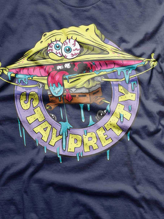 Spongebob Stay Pretty Navy T-shirt Men's Nic-1-sb009-dtf501-nv
