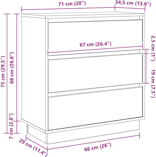 Συρταριέρα Креватокамарас Кафяв 71x34.5x75бр