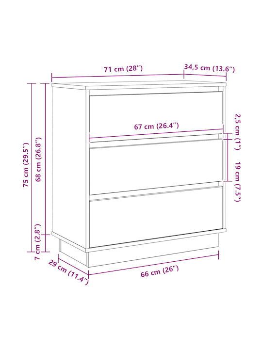 Wooden Chest of Drawers Γκρι Σονομα 71x34.5x75cm
