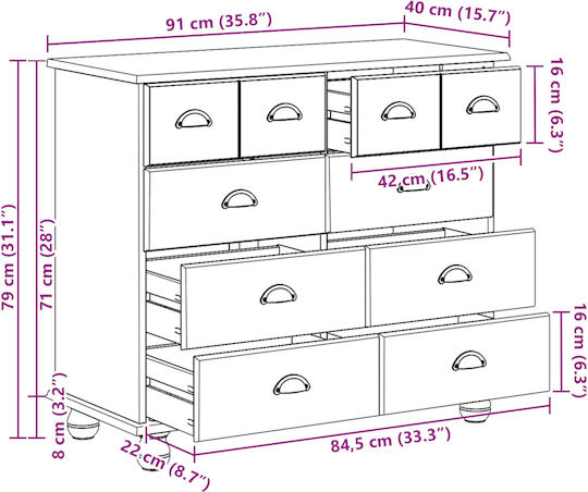 Comoda pentru Dormitor Lemnoasă Alb 91x40x79buc