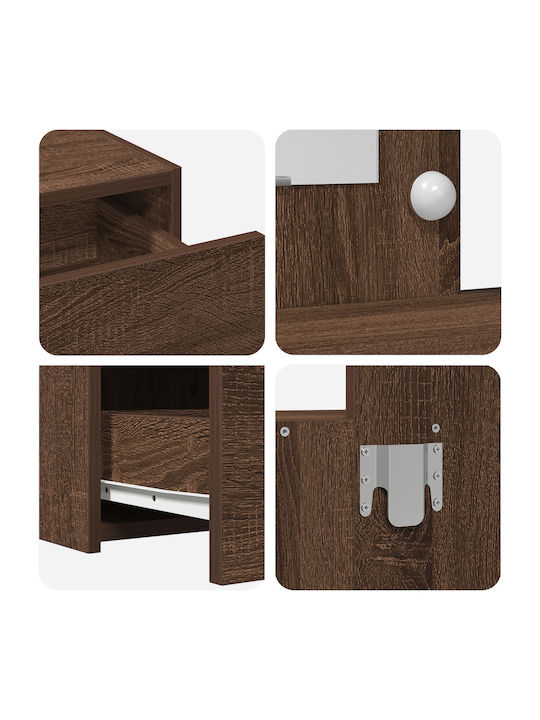 Wandmontierte Schminktisch aus Massivholz Braune Eiche mit Spiegel 40x40x70cm