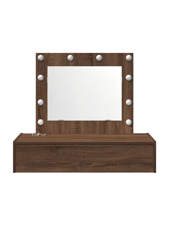 Wandmontierte Schminktisch aus Massivholz Braune Eiche mit Spiegel 40x40x70cm