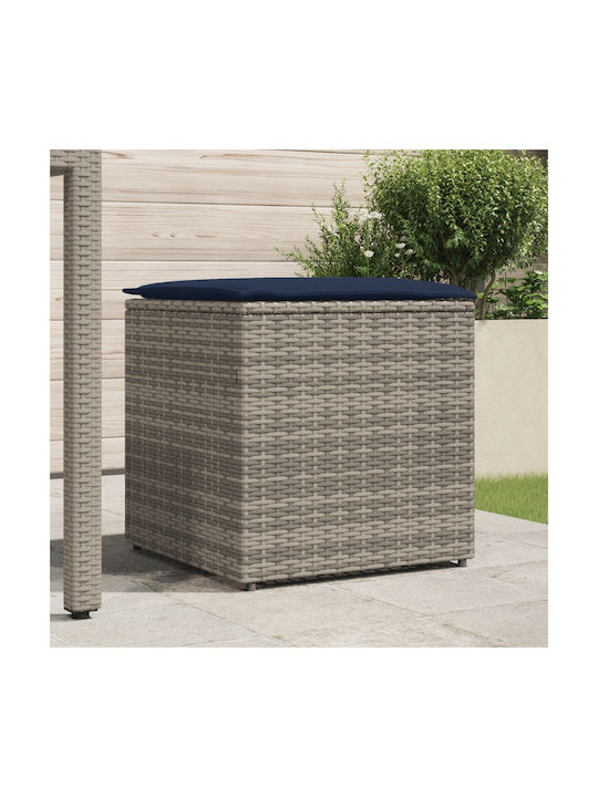 Gartenhocker Würfel Außeneinsatz Rattan mit Grau und Marine Kissen 50x50x50cm