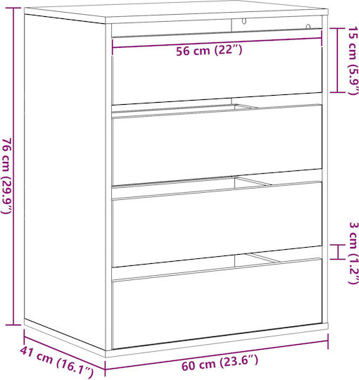 Συρταριέρα Γραφείου από MDF Μαύρη 60x41x76cm