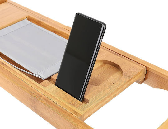 Likesmart Raft De Baie Din Bambus Suport Pentru Tabletă Carte Suport Pentru Telefon Suport Pentru Pahar 75-112 Cm Lemn