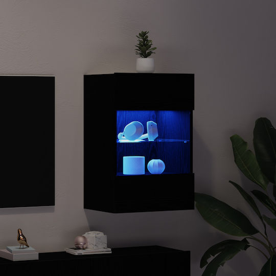 Living Room Display Cabinet made of Particle Board with Windowed and Lighting Black Oak 40x30x60.5cm