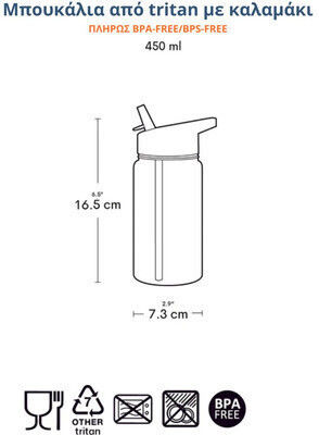 A Little Lovely Company Plastic Kids Water Bottle with Straw Tritan 450ml