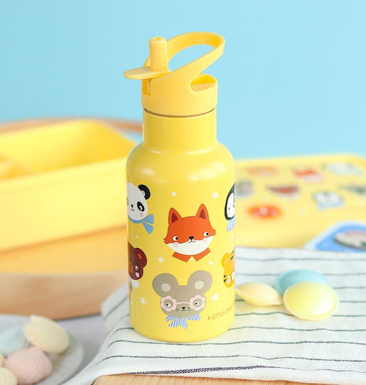 A Little Lovely Company Stainless Steel Kids Water Bottle Thermos with Straw Yellow 350ml