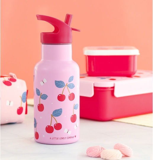 A Little Lovely Company Неръждаема Стомана Детска Бутилка За Вода Термос със Сламка Розова 350ml