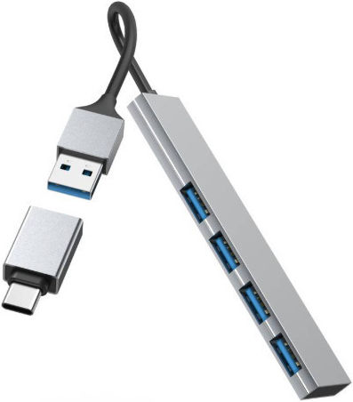 HAMA 200141 USB Hub with 4 USB 3.0 Ports with USB-A / USB-C Connection Grey