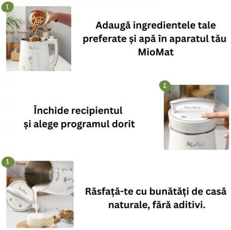 MioMat Dispozitiv Multifuncțional Pentru Prepararea Laptelui Vegetal Smoothie-urilor și Supelor Crema 1000 W