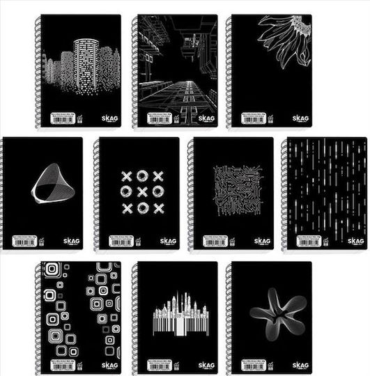 Skag Spiral Notebook Ruled A6 60 Sheets Black And White 1pcs (Μiscellaneous Designs)