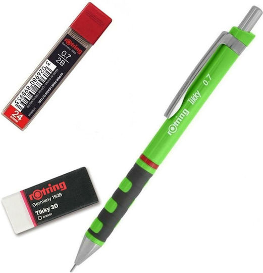 Rotring Tikky Μηχανικό Μολύβι Σχεδίου Πλαστικό 0.7mm με Γόμα 2τμχ Πράσινο
