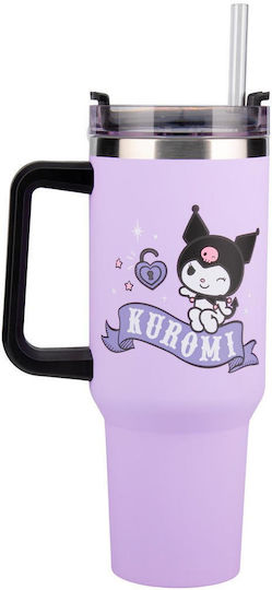 Paladone Παιδικό Παγούρι Kuromi Ανοξείδωτο με Καλαμάκι Μωβ 1200ml