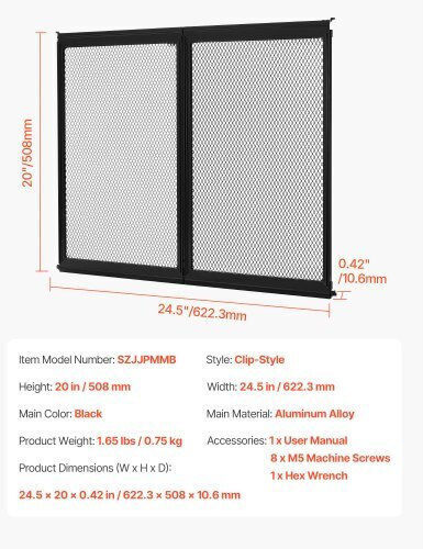 Vevor Διαχωριστικό Σκύλου σε Μαύρο Χρώμα 62.23 x 50.8εκ.