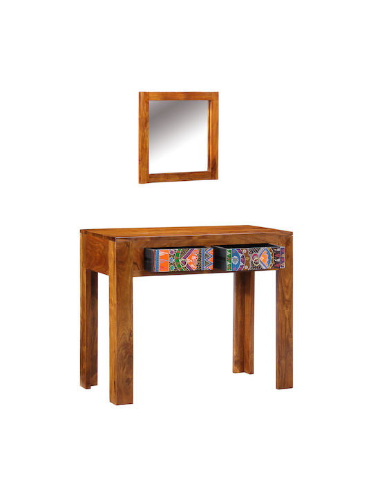 Bodenstehende Schminktisch aus Massivholz Braune Massivholz mit Spiegel 90x45x75cm