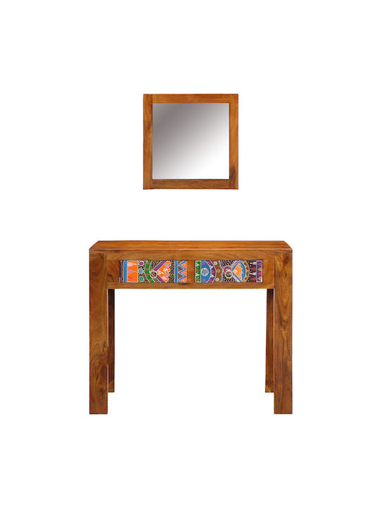Bodenstehende Schminktisch aus Massivholz Braune Massivholz mit Spiegel 90x45x75cm