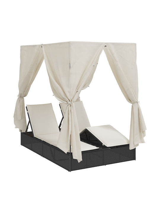 Liegestuhl-Bett Doppel Rattan mit Kissen Schwarz 203x128x202cm.