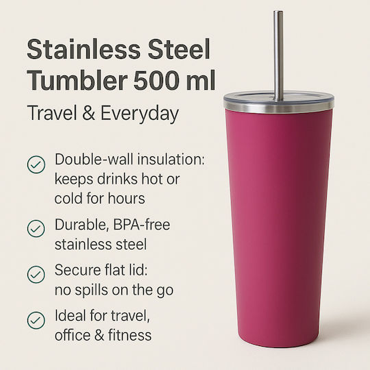 Dream House Trendy Glass Thermos Stainless Steel 500ml Grey-Blue with Mouthpiece
