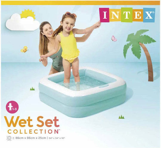 Intex Παιδική Τετράγωνη Πισίνα 57lt Φουσκωτή 86x86x25εκ. Σιέλ