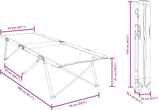 Folding Guest Bed Without Mattress Single Black 208x74x74cm