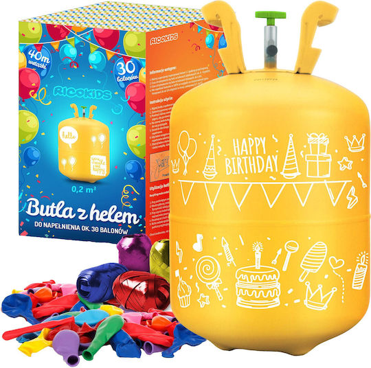 Complete Party Balloon Set Helium Tank Isp 30 Colored Balloons 40m Ribbon Helium 0.20 M3