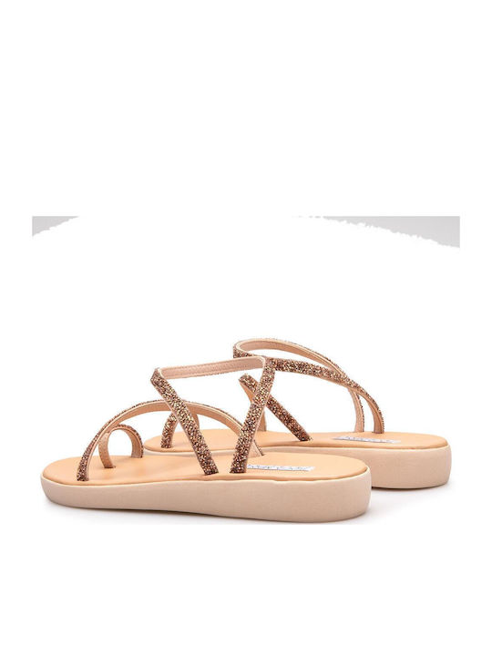 Leder Flache Sandalen für Damen Rose Gold