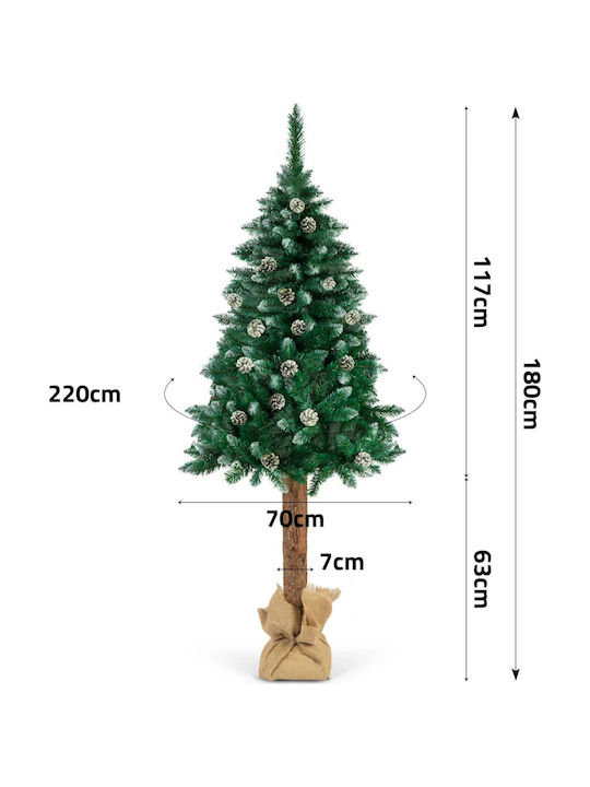 Pom de Crăciun Artificial Pe Trunchi Natural de Pin Isp Likesmart Pom de Crăciun 20 Conuri Bază Metal Acoperire din Juta 180 Cm