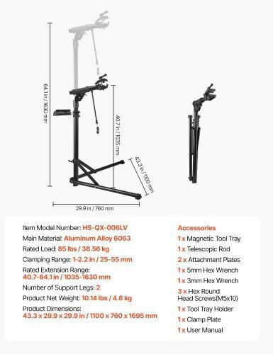 Vevor Adjustable Bicycle Repair Stand Tool Tray 85 Lb Zxcwxzjlzldsvujro001v0