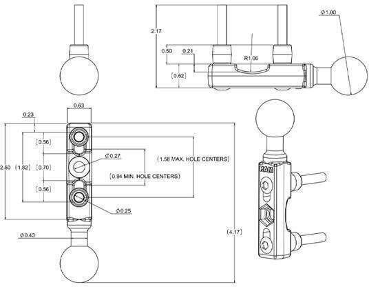 Ram Mounts Ram Chrome Brems- Kupplungs- Reservoir- Kugel- Basis Motorrad
