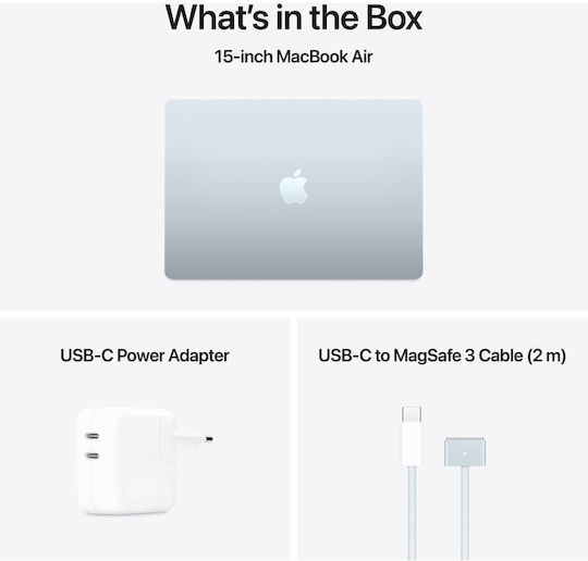 Apple MacBook Air 15.3" IPS Retina Display (M4-10-Core/16GB/256GB SSD/10-Core GPU) με Φορτιστή 70W Sky Blue (International English Keyboard)
