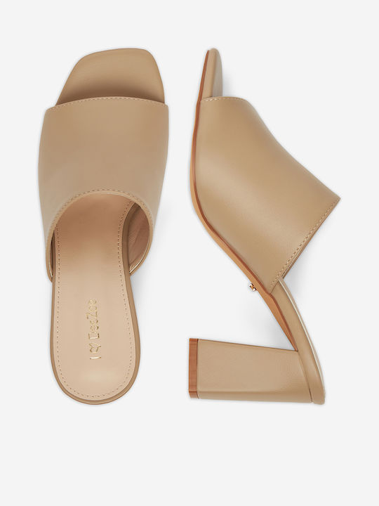 Mules mit Niedrig Absatz in Beige Farbe