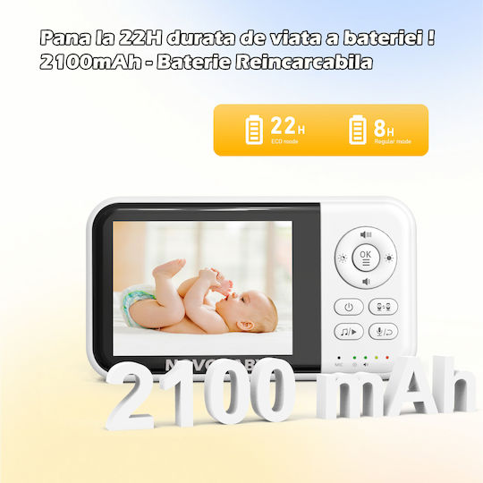 Drahtlose Babyüberwachung mit Kamera & Bildschirm 3.2" , Zwei-Wege-Kommunikation & Schlaflieder