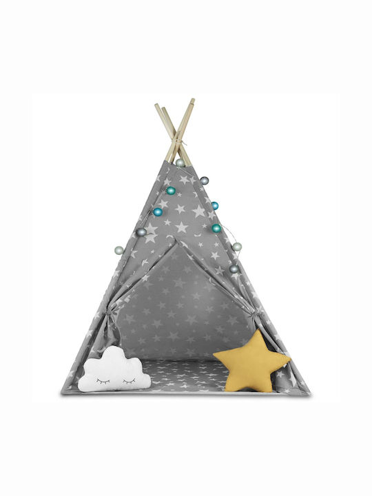 Montessori Style Play Tent "likesmart Fluffy Clouds 100" Kids Light Garland 2 Pillows Carry Bag 120x120x165 Cm Gray