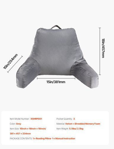 Vevor Μαξιλάρι Πλάτης με Memory Foam 15x18x10cm σε Γκρι χρώμα CGYDZSTANDARWEC2U001V0