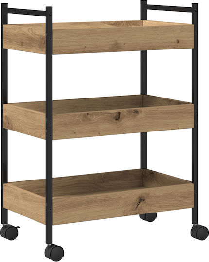 vidaXL Wooden Kitchen Trolley 3 Tiers Brown 50x30x70cm
