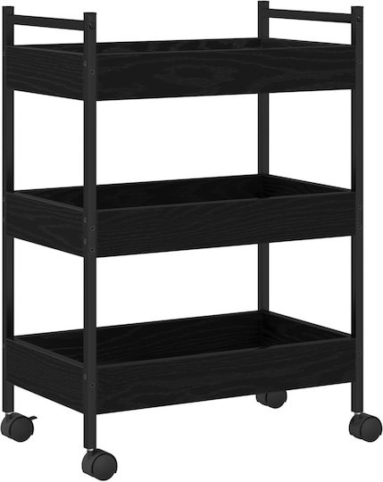 vidaXL Wooden Kitchen Trolley 3 Tiers Black 50x30x70cm