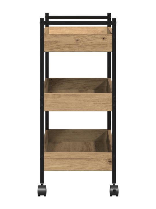 vidaXL Wooden Kitchen Trolley 3 Tiers Brown 50x30x70cm