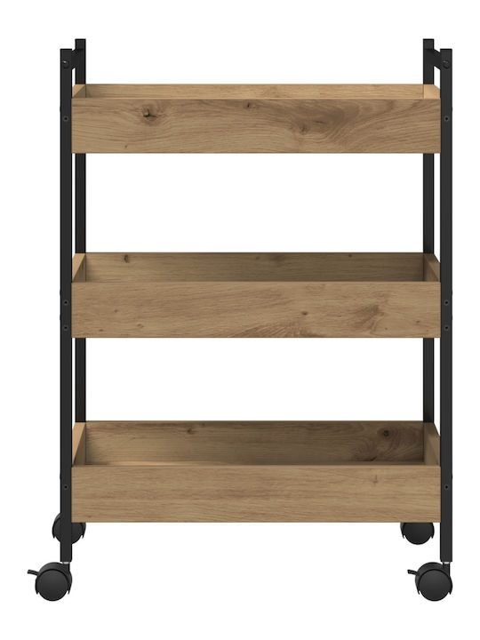 vidaXL Wooden Kitchen Trolley 3 Tiers Brown 50x30x70cm