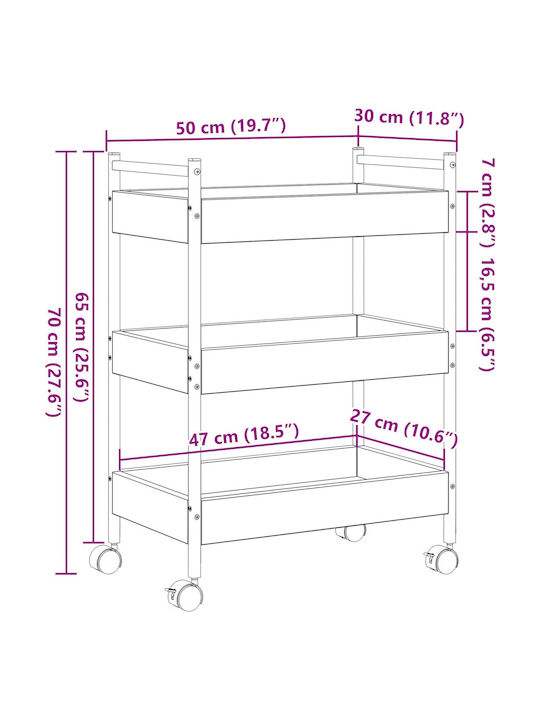 vidaXL Kitchen Trolley Wooden Brown 50x30x70cm