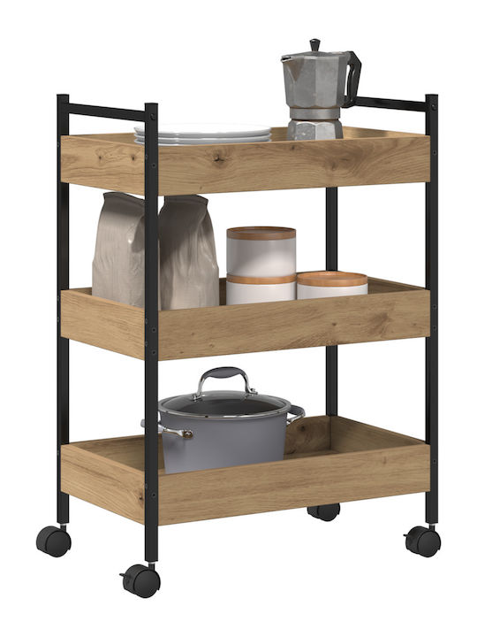 vidaXL Wooden Kitchen Trolley 3 Tiers Brown 50x30x70cm